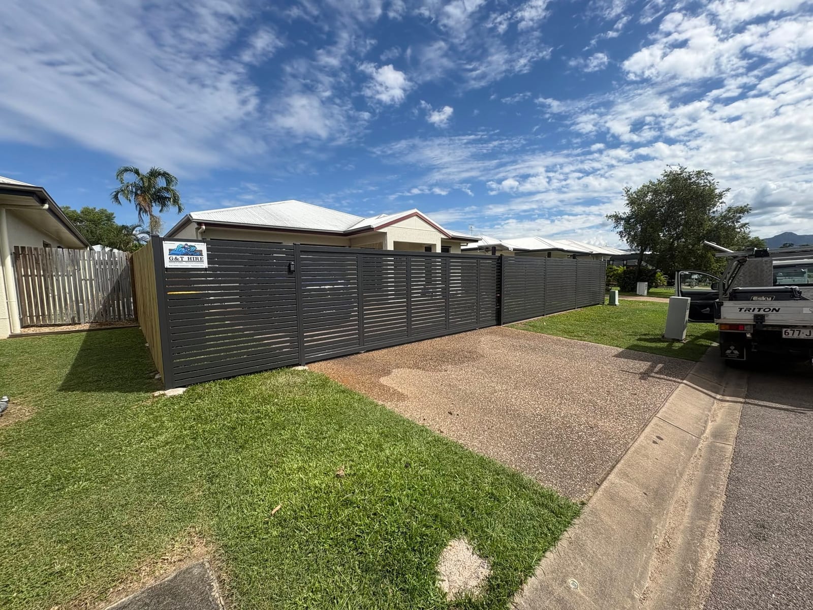 Aluminium slat fencing and gates by G & T Hire, Townsville